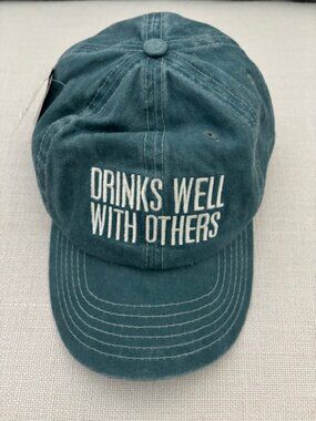 NWT Blue "Chambray" DRINKS WELL WITH OTHERS Baseball Cap by Primitives by Kathy